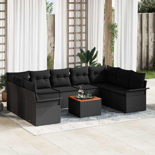 vidaXL Σετ Καναπέ Κήπου με μαξιλάρι 10 pcs Μαύρο συνθετικό ρατάν