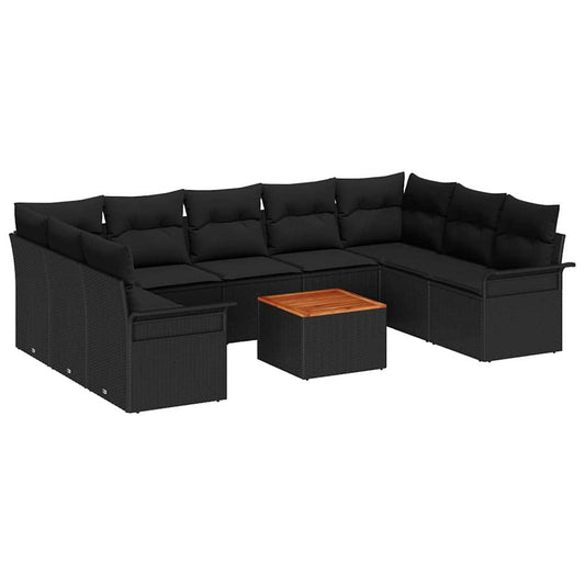 vidaXL Σετ Καναπέ Κήπου με μαξιλάρι 10 pcs Μαύρο συνθετικό ρατάν