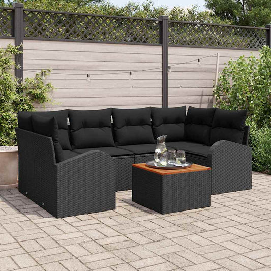 vidaXL Σετ Καναπέ Κήπου με μαξιλάρι 7 pcs Μαύρο συνθετικό ρατάν