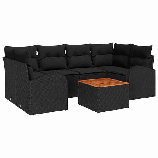 vidaXL Σετ Καναπέ Κήπου με μαξιλάρι 7 pcs Μαύρο συνθετικό ρατάν