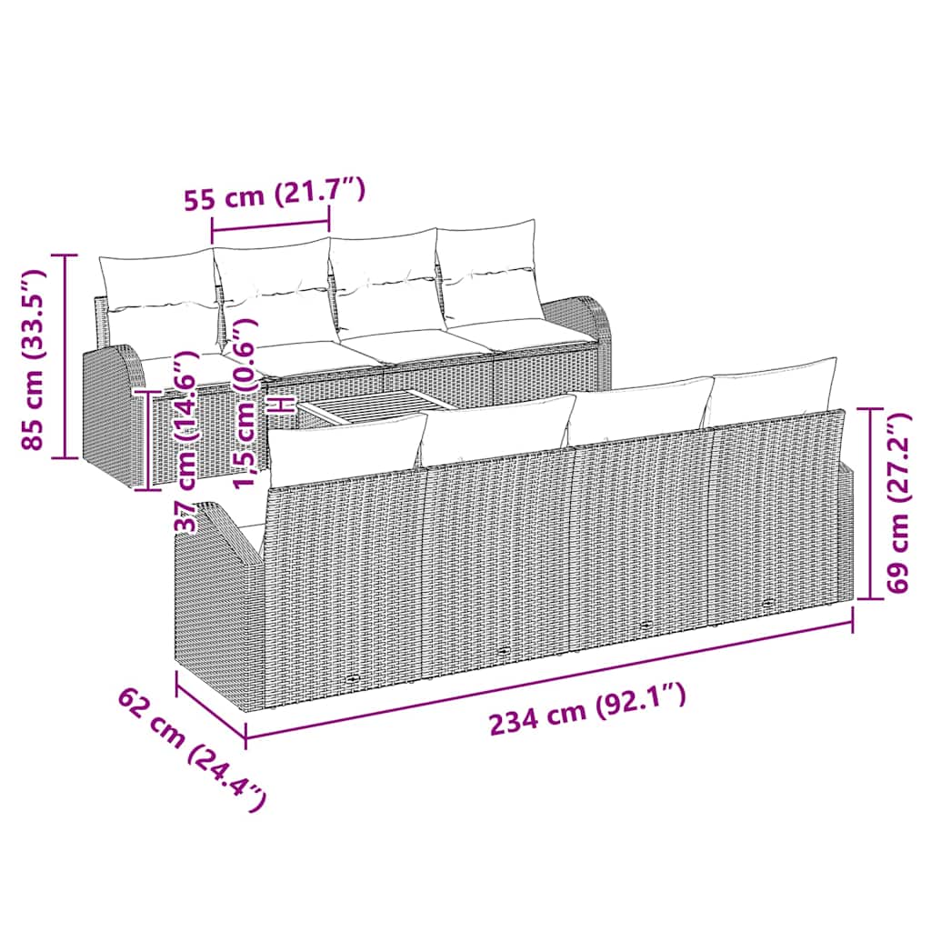 vidaXL Σετ Σαλονιού Κήπου 9 Τεμαχίων με Μαξιλάρια Γκρι Πολυ Ρατάν Ακακία