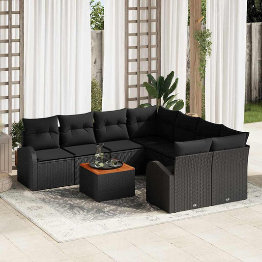 vidaXL Σετ Καναπέ Κήπου με μαξιλάρι 9 pcs Μαύρο συνθετικό ρατάν