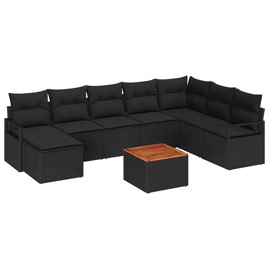 vidaXL Σετ Καναπέ Κήπου με μαξιλάρι 9 pcs Μαύρο συνθετικό ρατάν