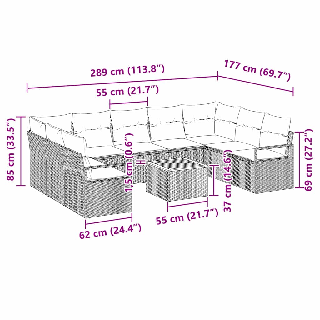 Σετ Κήπου 10 Τεμαχίων με Μαξιλάρια Μπεζ Πολυεστέρα Ακακίας