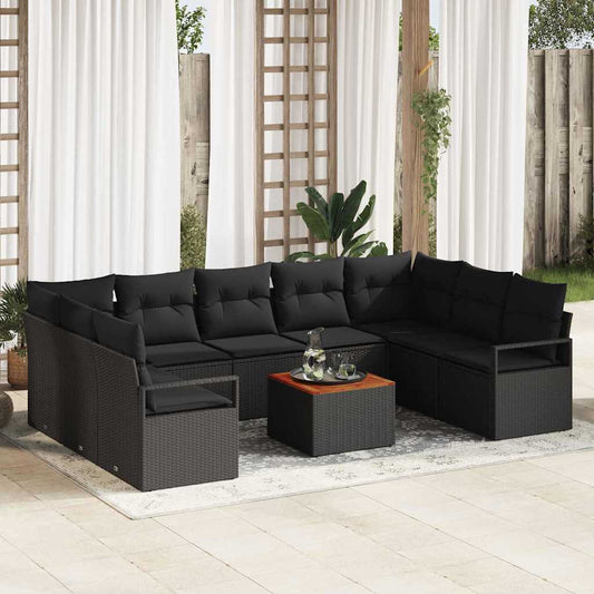 vidaXL Σετ Καναπέ Κήπου με μαξιλάρι 10 pcs Μαύρο συνθετικό ρατάν