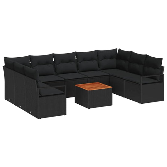 vidaXL Σετ Καναπέ Κήπου με μαξιλάρι 10 pcs Μαύρο συνθετικό ρατάν