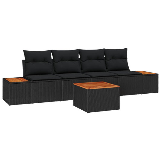 vidaXL Σετ Καναπέ Κήπου με μαξιλάρι 5 pcs Μαύρο Πολυ ράταν