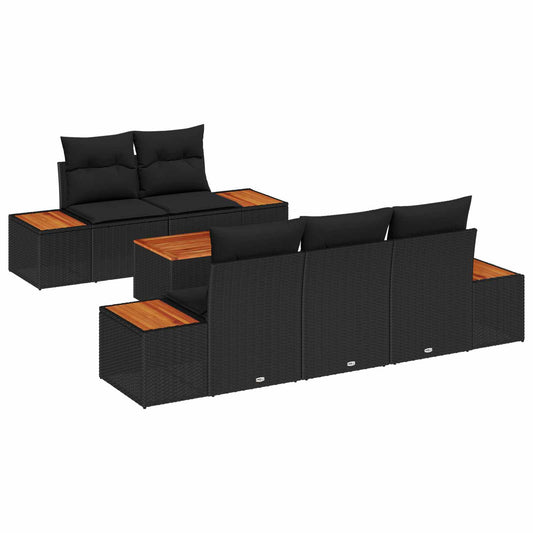 vidaXL Σετ Καναπέ Κήπου με μαξιλάρι 6 pcs Μαύρο Πολυ ράταν