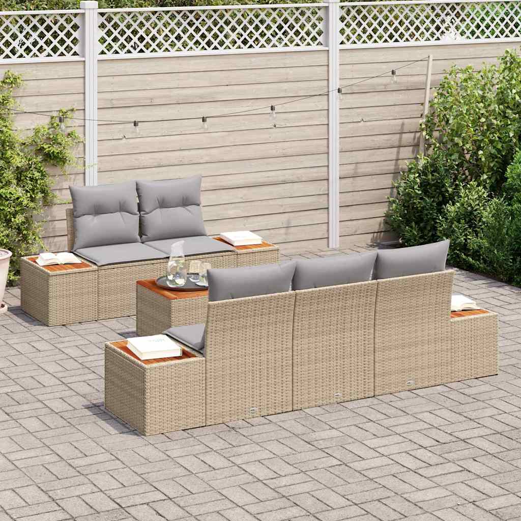 vidaXL Σετ Καναπέ Κήπου με μαξιλάρι 6 pcs Μπεζ Πολυ ράταν