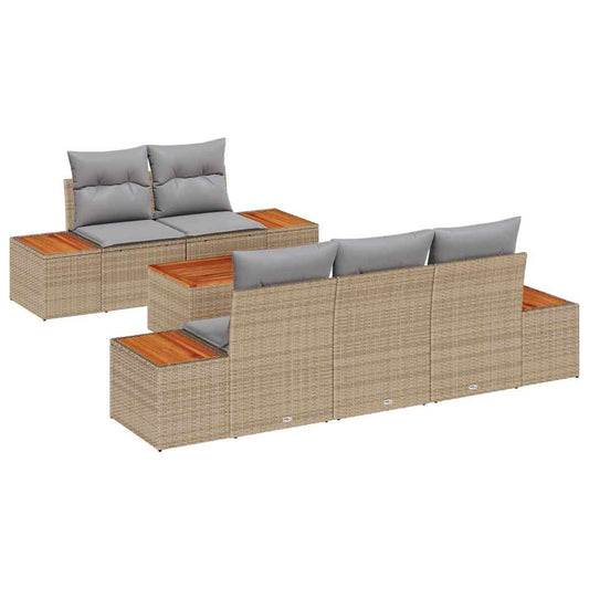 vidaXL Σετ Καναπέ Κήπου με μαξιλάρι 6 pcs Μπεζ Πολυ ράταν