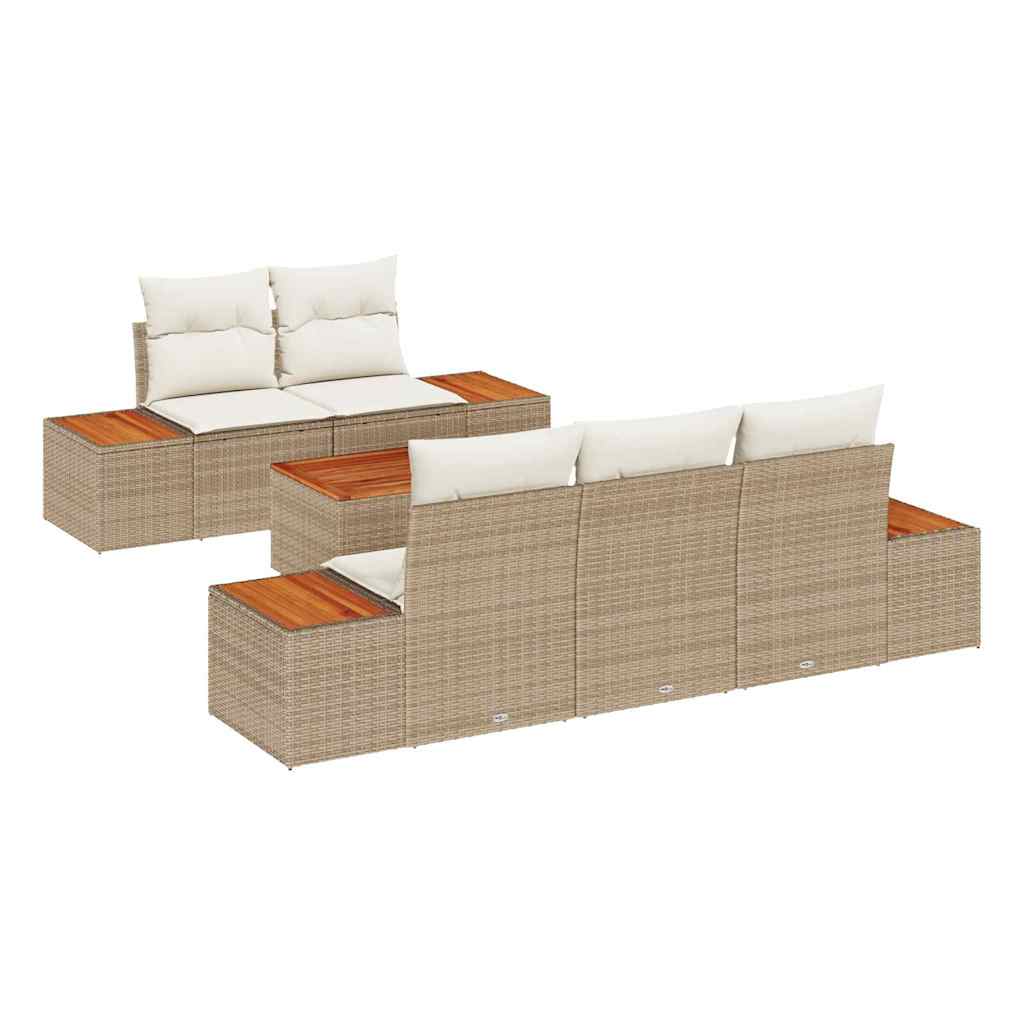 vidaXL Σετ Καναπέ Κήπου με μαξιλάρι 6 pcs Μπεζ Πολυ ράταν