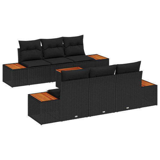vidaXL Σετ Καναπέ Κήπου με μαξιλάρι 7 pcs Μαύρο Πολυ ράταν