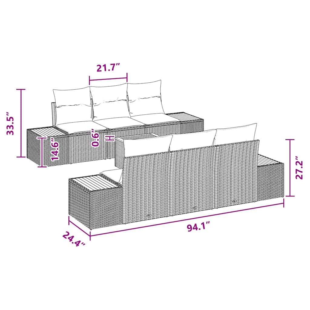 vidaXL 7 Κομμάτια Σετ Κηπουρικής με Μαξιλάρια Μαύρο Πολυ Ρατάν Ακακία