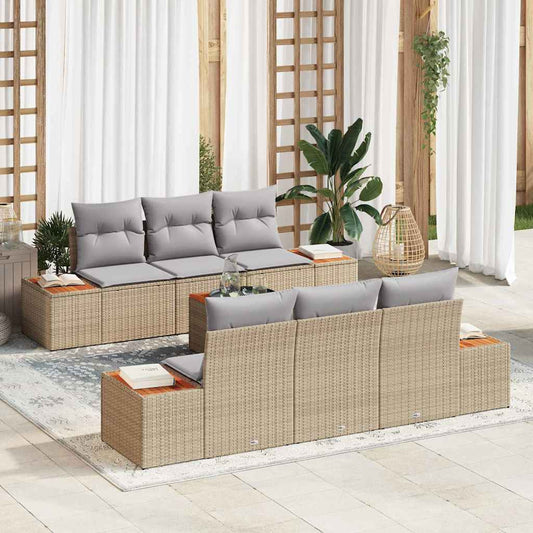 vidaXL Σετ Καναπέ Κήπου με μαξιλάρι 7 pcs Μπεζ Πολυ ράταν