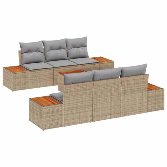 vidaXL Σετ Καναπέ Κήπου με μαξιλάρι 7 pcs Μπεζ Πολυ ράταν