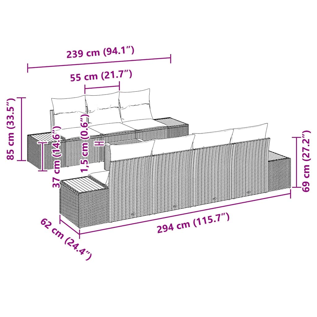 vidaXL Σετ Καναπέ Κήπου με μαξιλάρι 8 pcs Μπεζ Πολυ ράταν