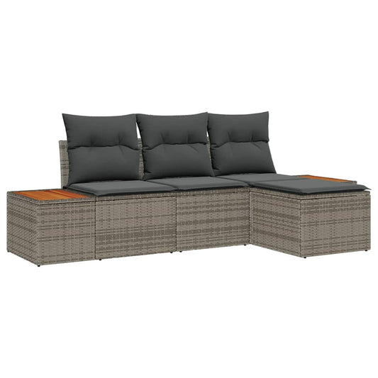 vidaXL Σετ 4 Τεμαχίων Καναπέ Κήπου με Μαξιλάρια Γκρι Πολυ Ρατάν Ακακία