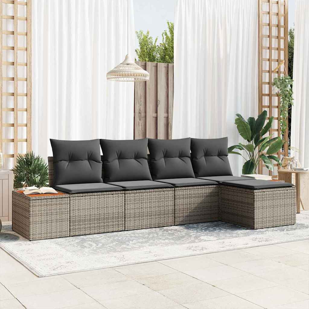 vidaXL σετ καναπέ κήπου 5 τμχ με μαξιλάρια γκρι poly rattan acacia