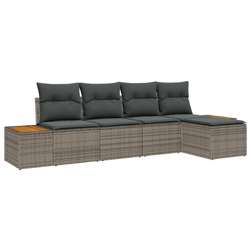 vidaXL σετ καναπέ κήπου 5 τμχ με μαξιλάρια γκρι poly rattan acacia
