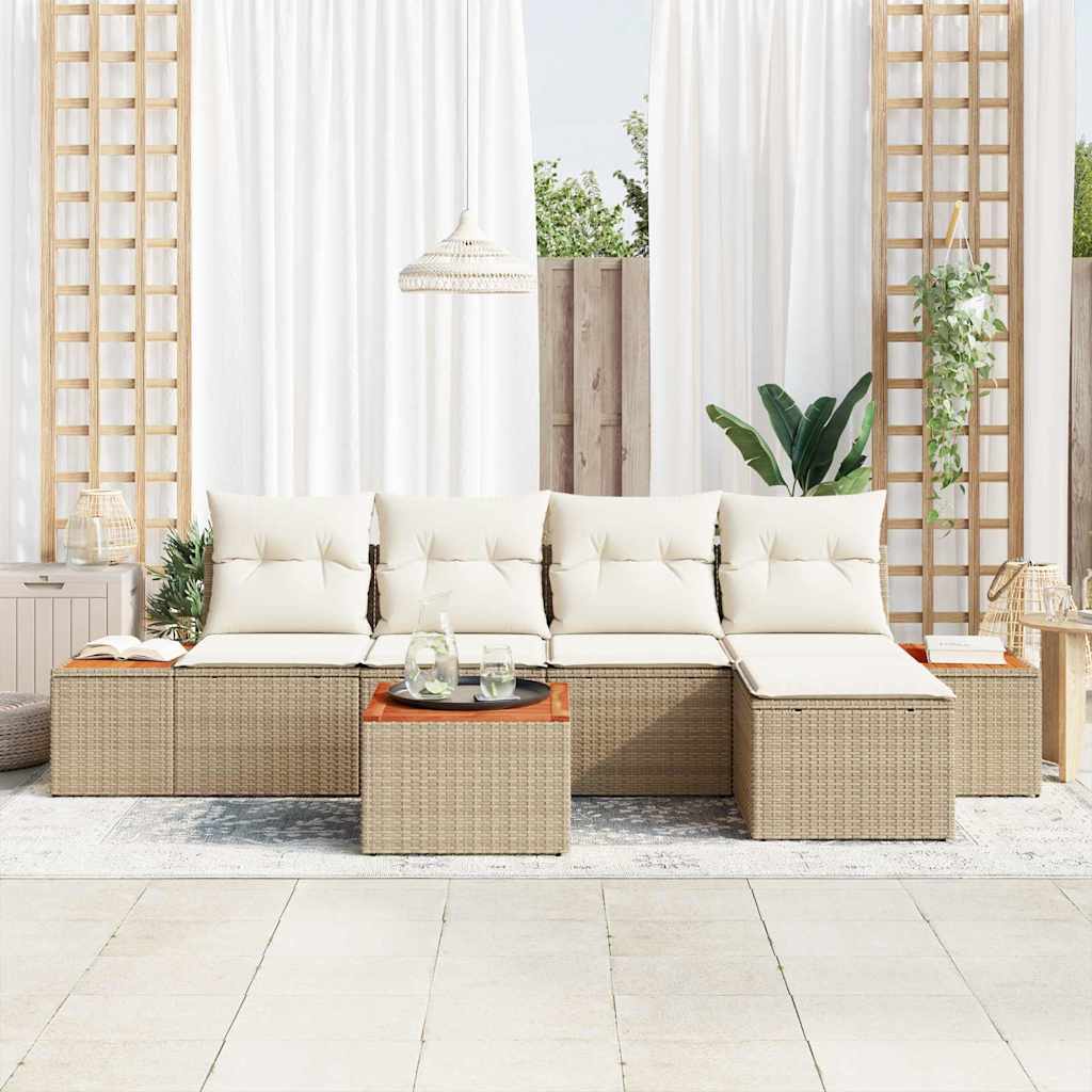 vidaXL Σετ Καναπέ Κήπου με μαξιλάρι 6 pcs Μπεζ Πολυ ράταν