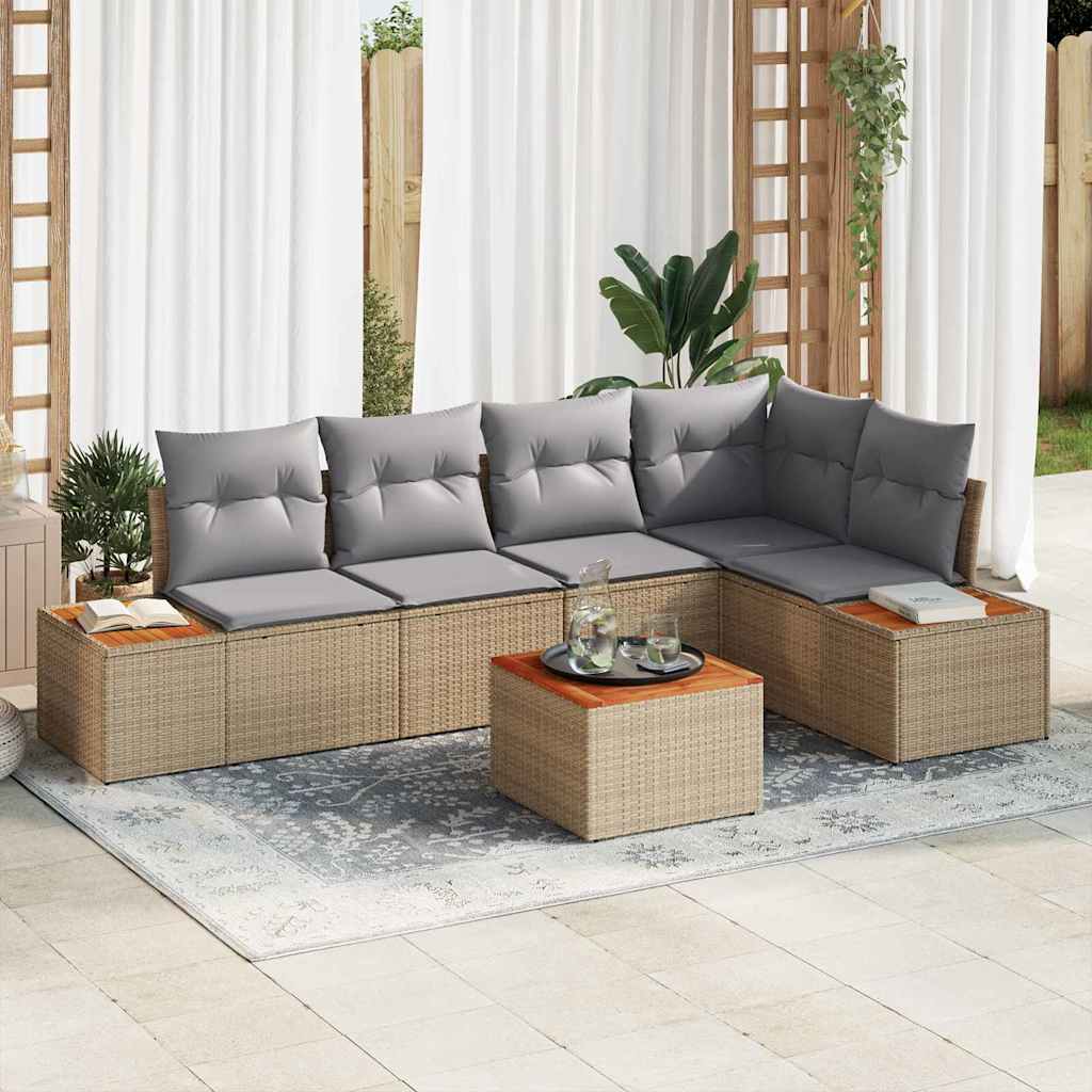 vidaXL Σετ Καναπέ Κήπου με μαξιλάρι 6 pcs Μπεζ Πολυ ράταν
