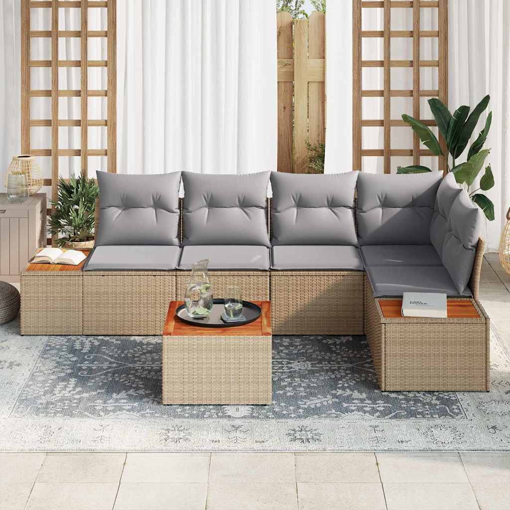vidaXL Σετ Καναπέ Κήπου με μαξιλάρι 6 pcs Μπεζ Πολυ ράταν