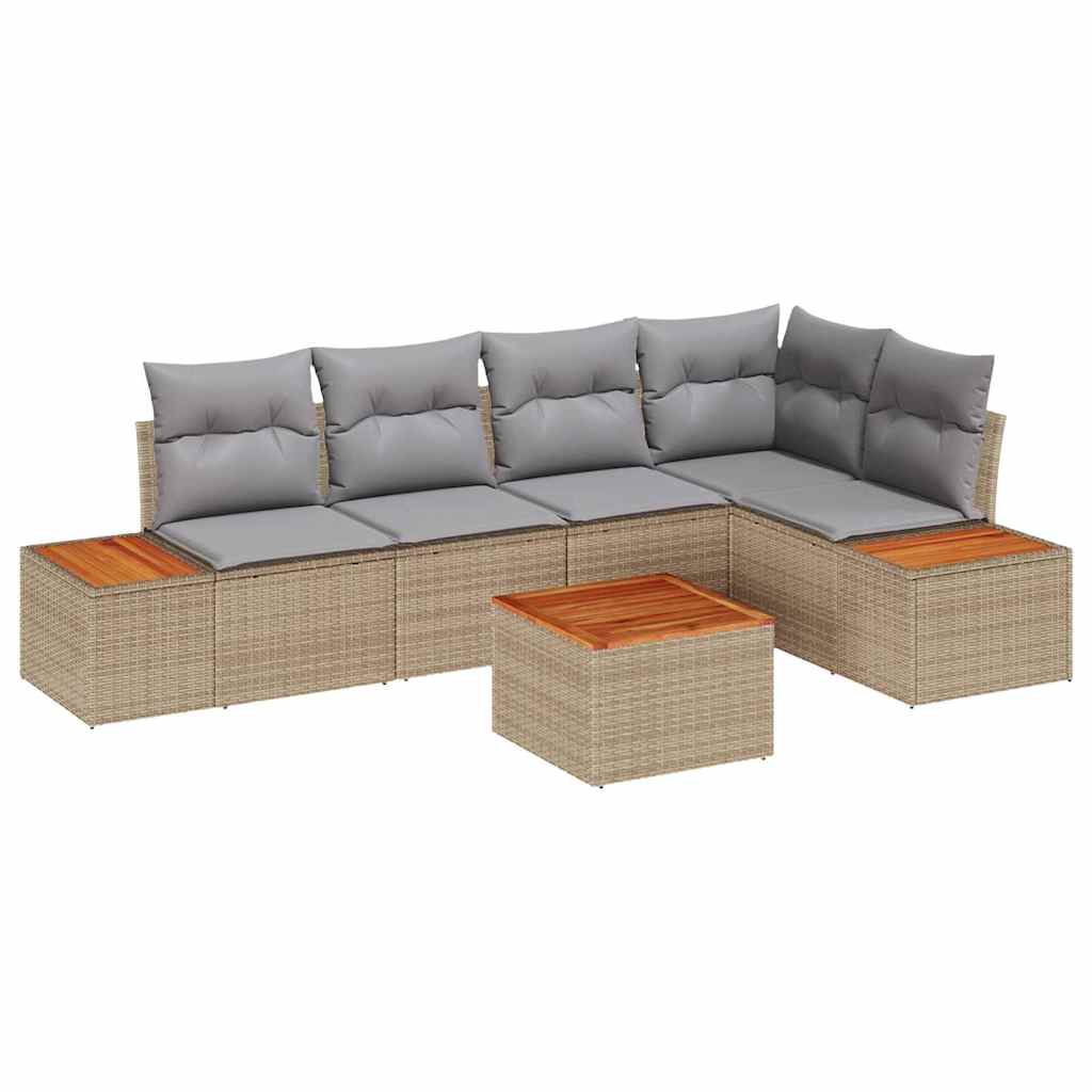vidaXL Σετ Καναπέ Κήπου με μαξιλάρι 6 pcs Μπεζ Πολυ ράταν
