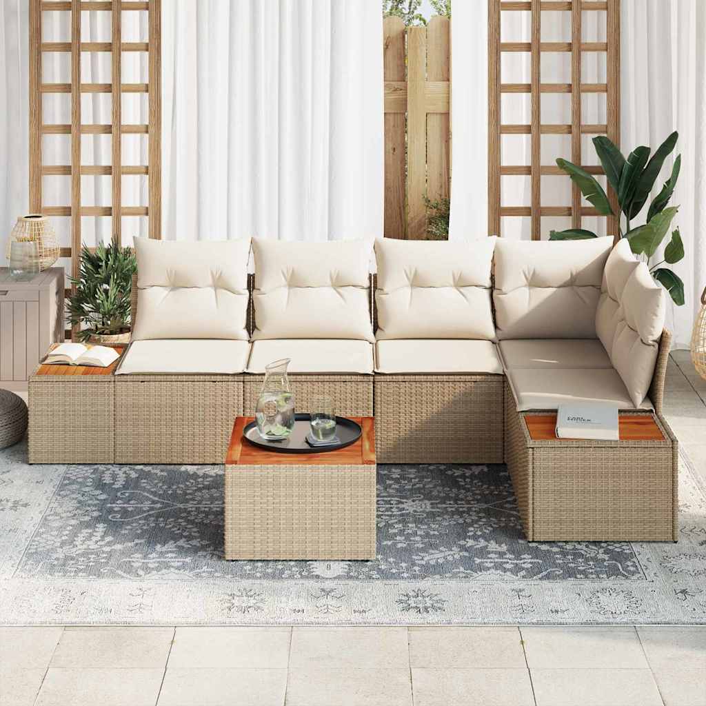 vidaXL Σετ Καναπέ Κήπου με μαξιλάρι 6 pcs Μπεζ Πολυ ράταν