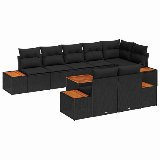 vidaXL Σετ Καναπέ Κήπου 9 Τεμαχίων με Μαξιλάρια - Μαύρο Πολυ Ρατάν και Ξύλο Ακακίας