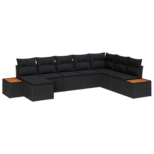 vidaXL Σετ Καναπέ Κήπου με μαξιλάρι 8 pcs Μαύρο Πολυ ράταν