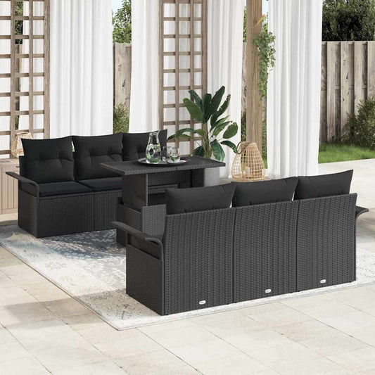vidaXL Σετ Καναπέ Κήπου με μαξιλάρι 7 pcs Μαύρο συνθετικό ρατάν