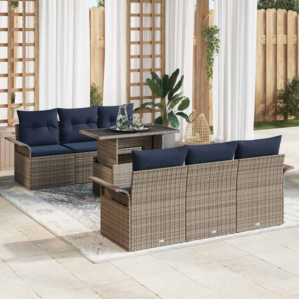 vidaXL Σετ Καναπέ Κήπου με μαξιλάρι 7 pcs Γκρι συνθετικό ρατάν