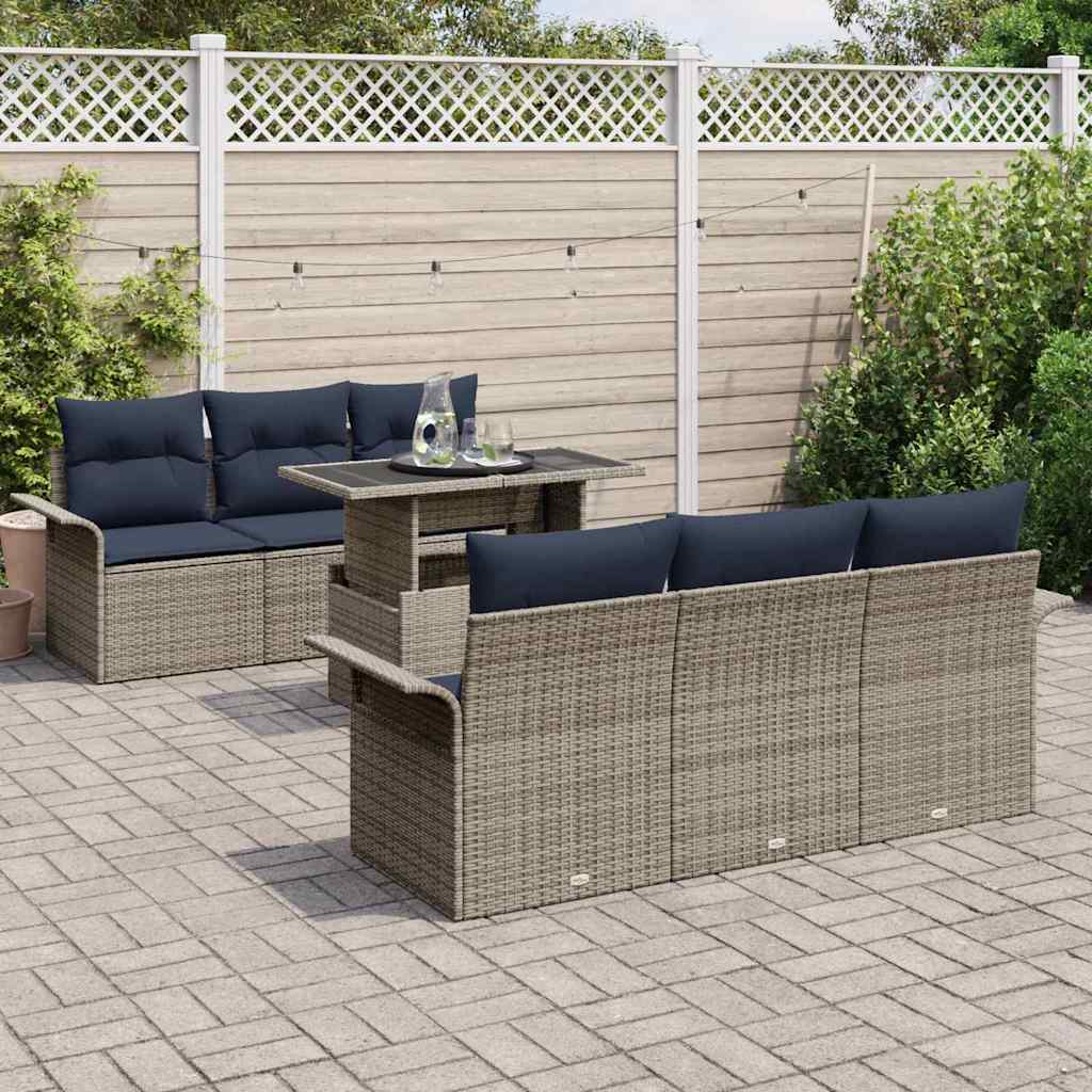 vidaXL Σετ Καναπέ Κήπου με μαξιλάρι 7 pcs Γκρι συνθετικό ρατάν