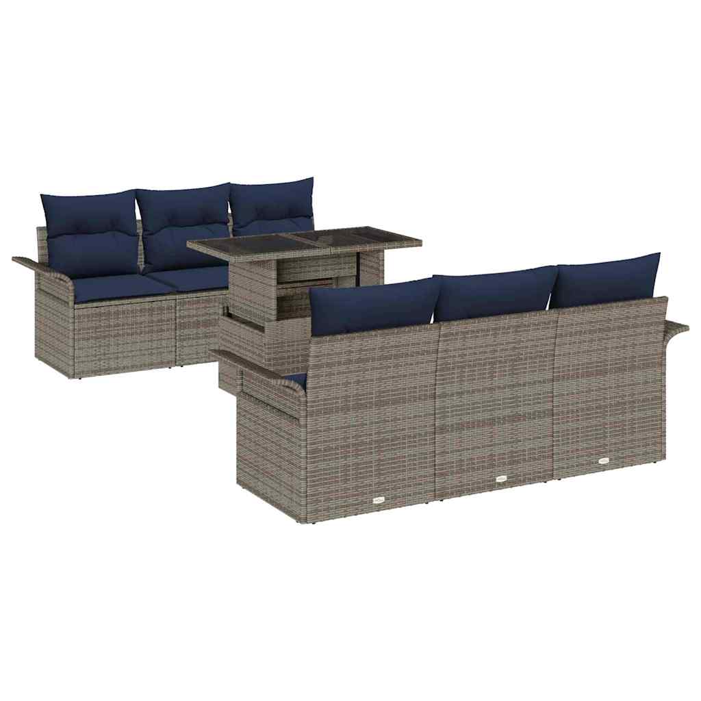 vidaXL Σετ Καναπέ Κήπου με μαξιλάρι 7 pcs Γκρι συνθετικό ρατάν
