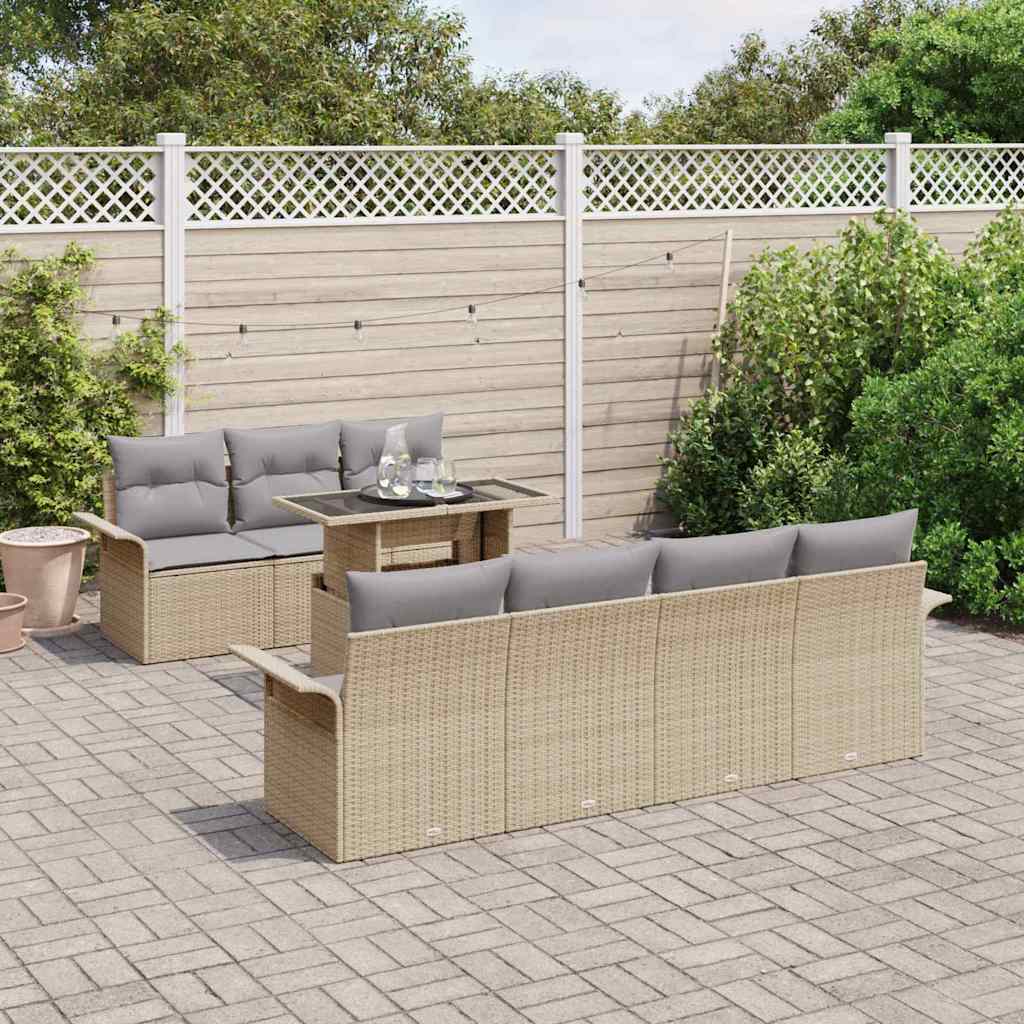 vidaXL Σετ Σαλονιού Κήπου 8 Τεμαχίων με Μαξιλάρια Μπεζ Πολυ Ρατάν