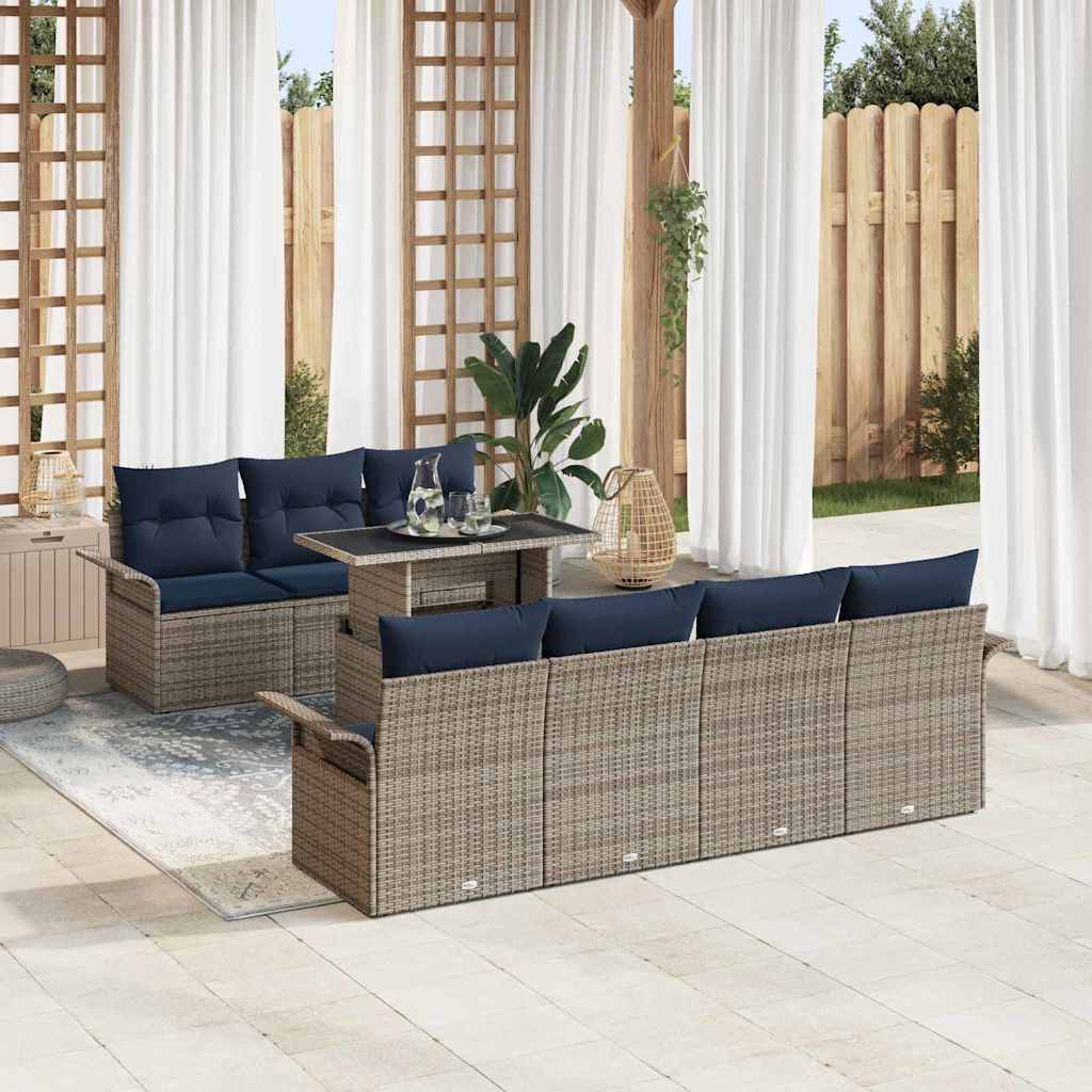 vidaXL Σετ Καναπέ Κήπου με μαξιλάρι 8 pcs Γκρι συνθετικό ρατάν