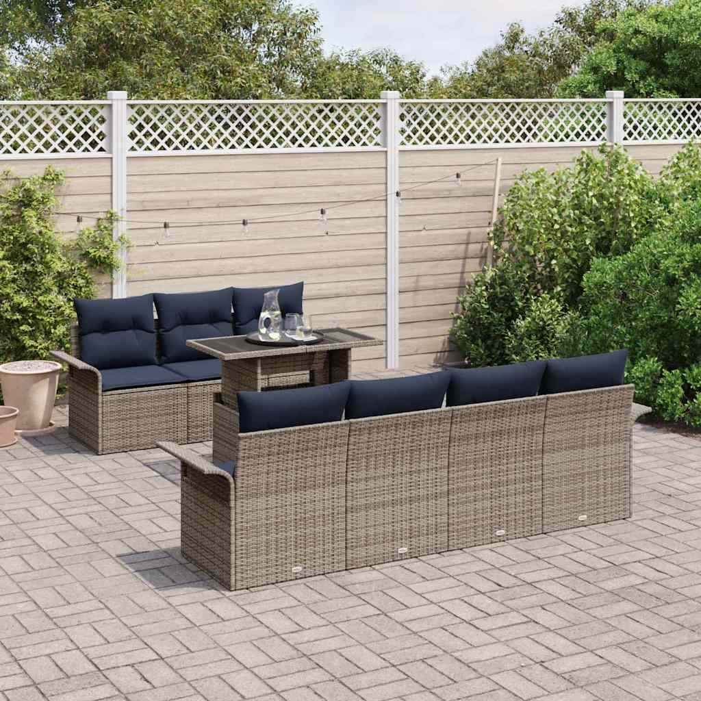 vidaXL Σετ Καναπέ Κήπου με μαξιλάρι 8 pcs Γκρι συνθετικό ρατάν