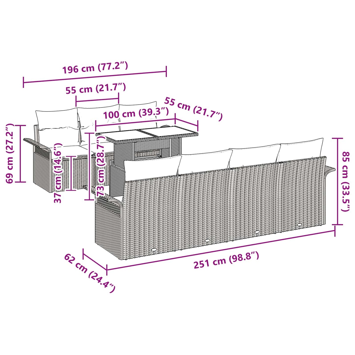 vidaXL Σετ Καναπέ Κήπου με μαξιλάρι 8 pcs Γκρι συνθετικό ρατάν