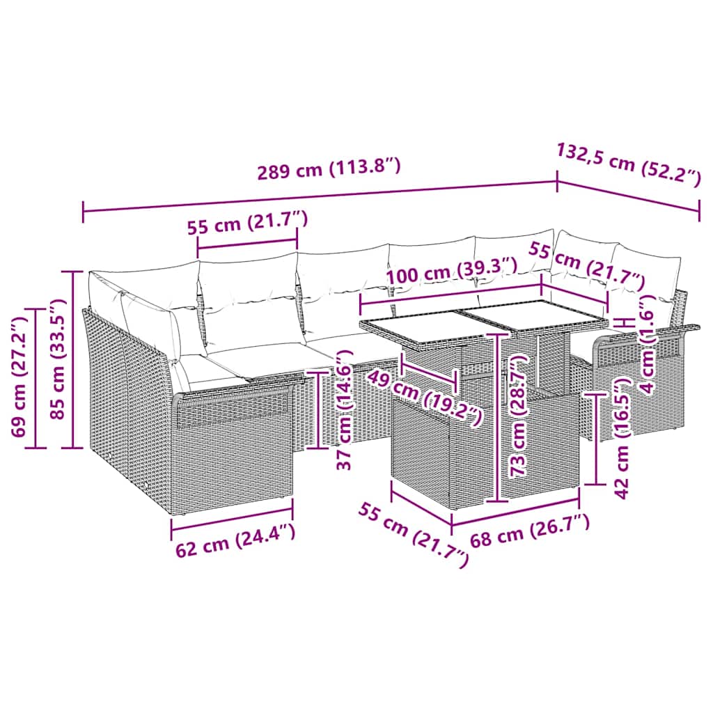vidaXL Σετ Καναπέ Κήπου με μαξιλάρι 8 pcs Ανοιχτό γκρι συνθετικό ρατάν