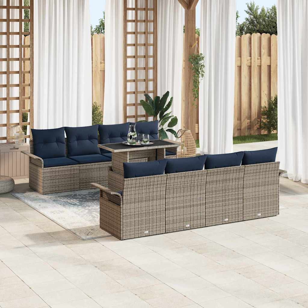 vidaXL Σετ Καναπέ Κήπου με μαξιλάρι 9 pcs Γκρι Πολυ ράταν