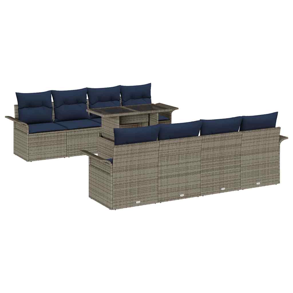vidaXL Σετ Καναπέ Κήπου με μαξιλάρι 9 pcs Γκρι Πολυ ράταν