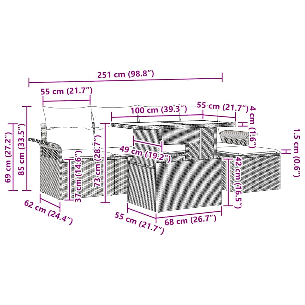 vidaXL Σετ Καναπέ Κήπου με μαξιλάρι 6 pcs Μπεζ συνθετικό ρατάν