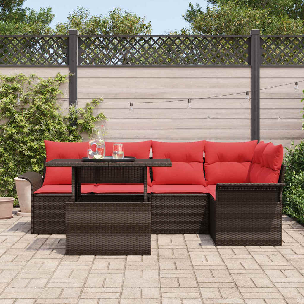 vidaXL Σετ Καναπέ Κήπου με μαξιλάρι 6 pcs Καφέ Πολυ ράταν