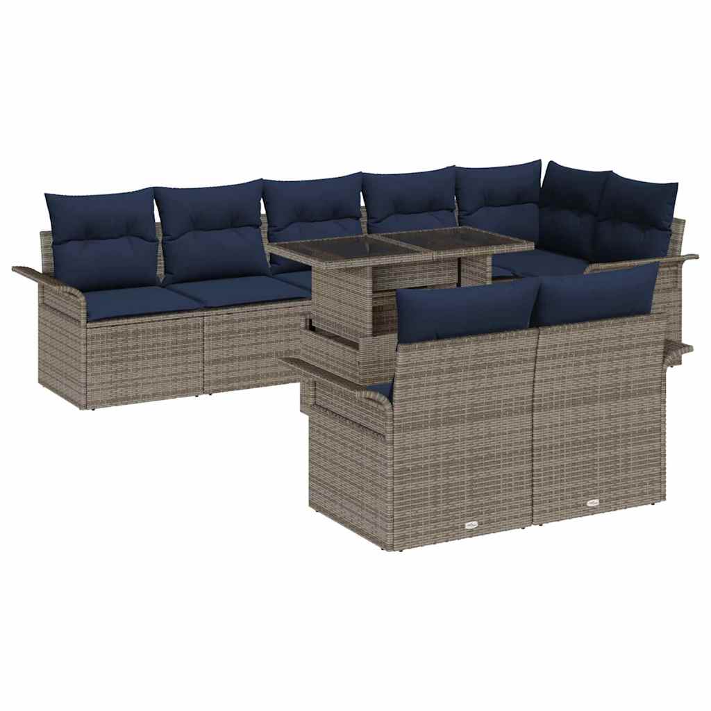 vidaXL Σετ Καναπέ Κήπου με μαξιλάρι 9 pcs Γκρι Πολυ ράταν