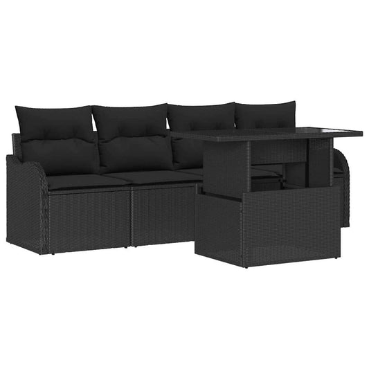 vidaXL Σετ Καναπέ Κήπου με μαξιλάρι 5 pcs Μαύρο Πολυ ράταν