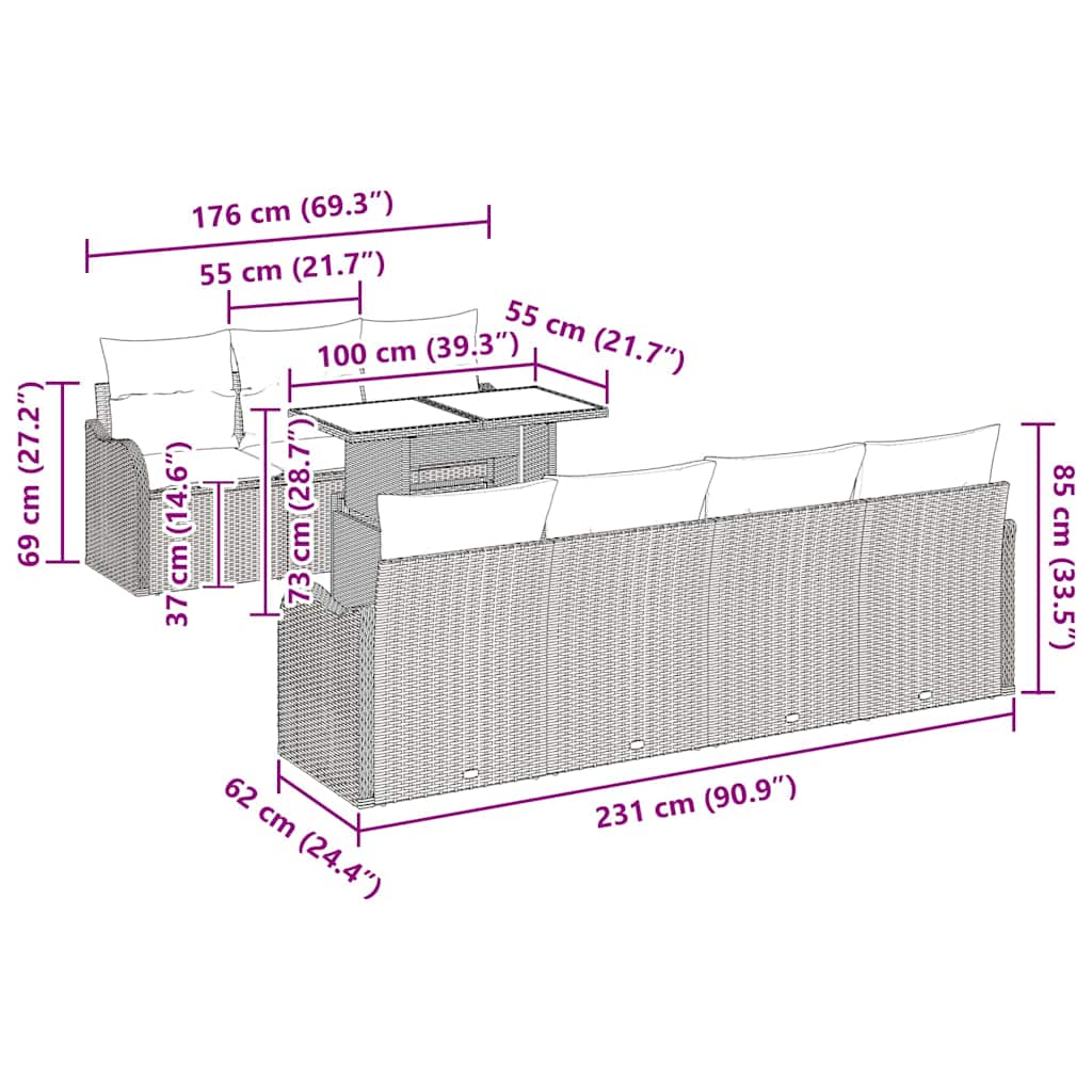 vidaXL Σετ Καναπέ Κήπου με μαξιλάρι 8 pcs Μπεζ Πολυ ράταν