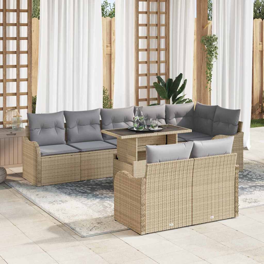 vidaXL Σετ καθιστικού με μαξιλάρι 9 pcs Μπεζ Πολυ ράταν