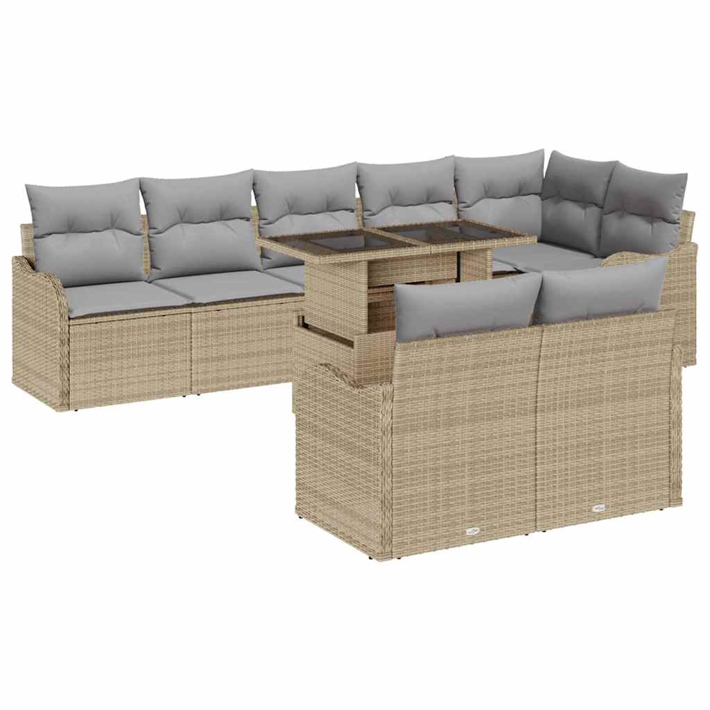 vidaXL Σετ καθιστικού με μαξιλάρι 9 pcs Μπεζ Πολυ ράταν