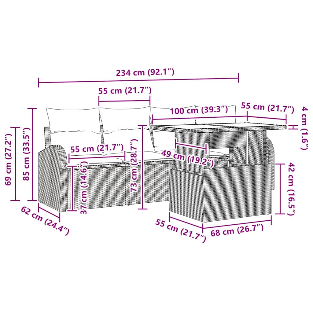 vidaXL 5 κομματιών σετ καναπέ κήπου με μαξιλάρια ελαφρού γκρι πολυ ρατάν