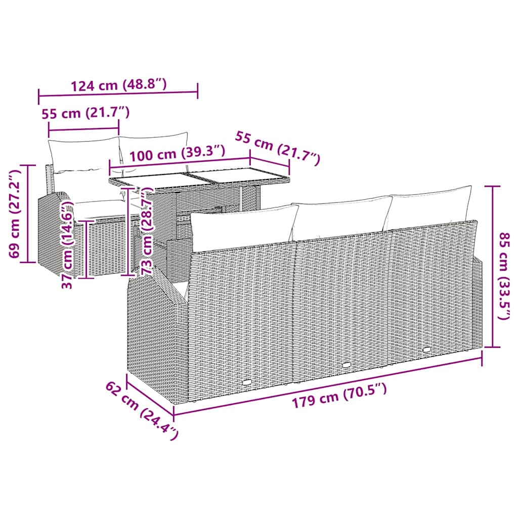 vidaXL 6 Τεμαχίων Σετ Καναπέ Κήπου με Μαξιλάρια Ανοιχτό Γκρι Πολυ Ρατάν